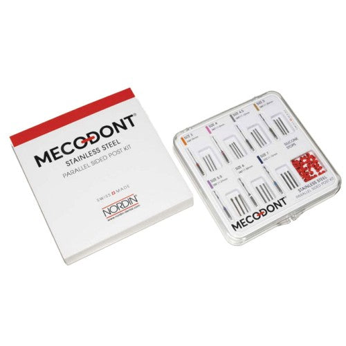 Mecodont Stainless Steel Parallel Sided Post Intro-Kit, 7x3 Posts + 7 Reamers + 21 Stoppers