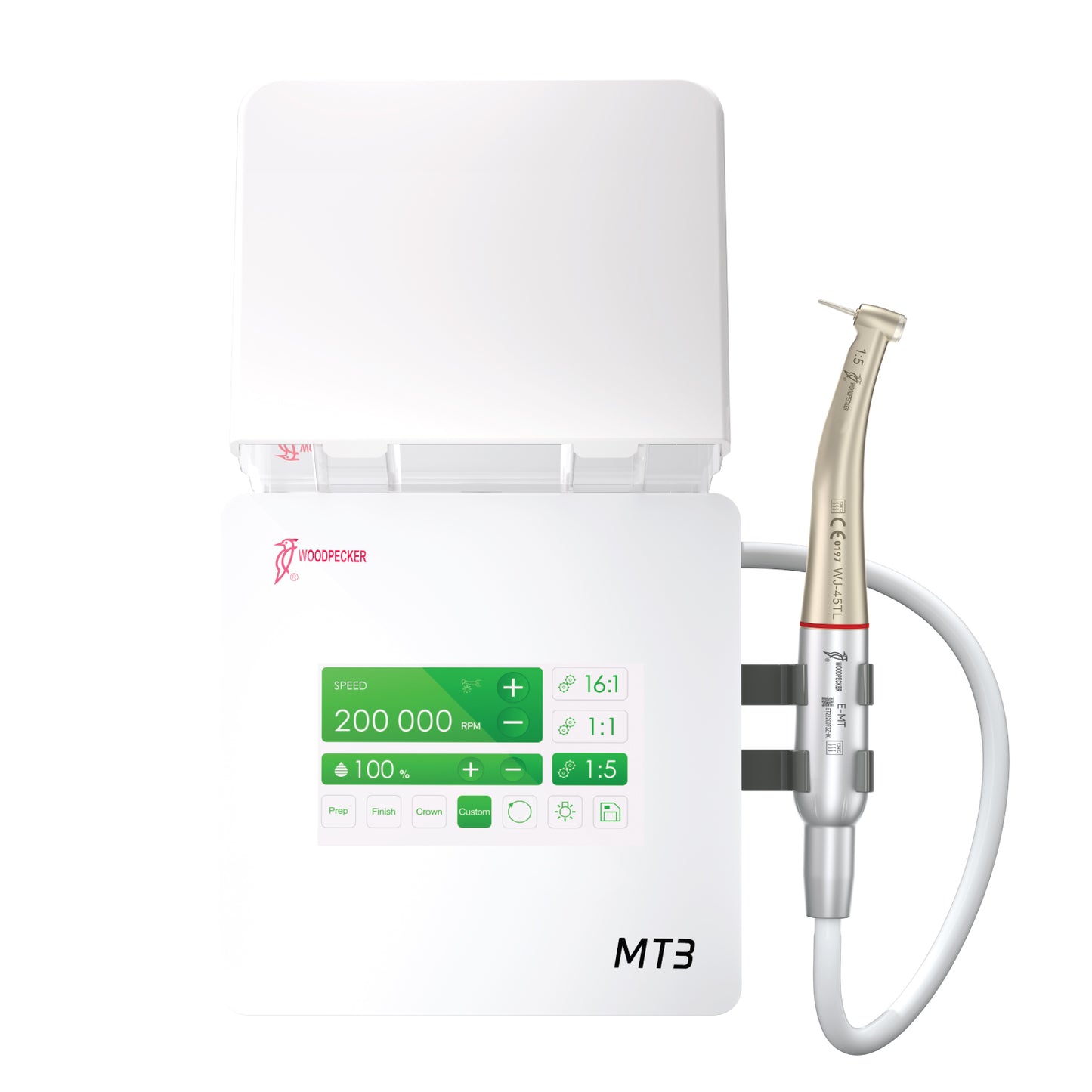Woodpecker MT3 Electric Dental Motor: Self-Contained Water System + 1:5 LED Contra-Angle
