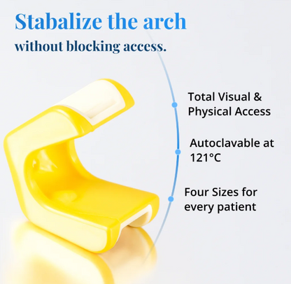 LogiBloc bite block stabilizes the arch without blocking access, autoclavable at 121°C, 4 sizes