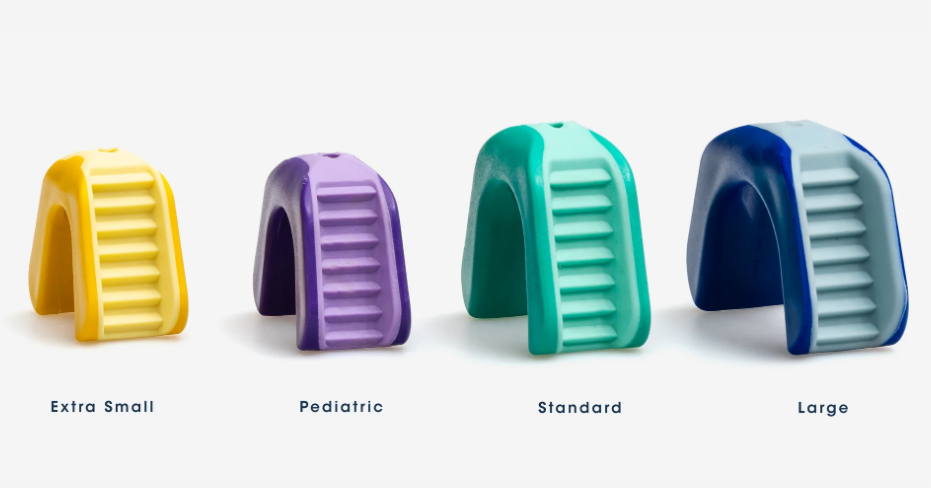LogiBloc bite blocks in 4 sizes: extra small, pediatric, standard and large